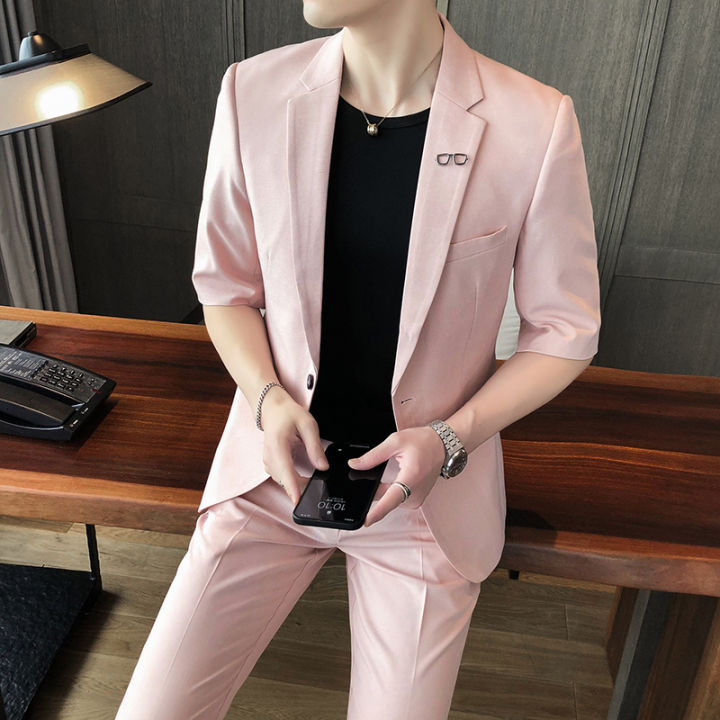 Korean-Style Slim-Fit Mid-Sleeve Suit for Work at Night Half