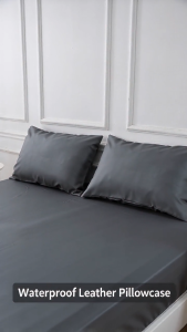 2PCS Waterproof Leather Pillowcase 20x30in with Zipper Stain Resistant Pillow Protector Easy Clean