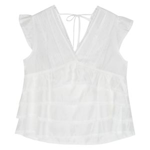 YUEZHONGWEI | French V-neck Lace Trim White Small Flying Sleeve Shirt Women Summer Slim Design Lotus Leaf Edge Blouse Top Commute Style