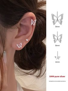 999 Pure Silver Butterfly Earrings Womens Ear Cuff High-End Sensation Hoop Earrings New 2025 Trend Fresh Outburst Silver Jewelry