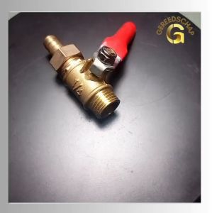 Keran Angin Kompresor Kuningan 1/4 Inci dengan Tutup Plastik Warna Merah