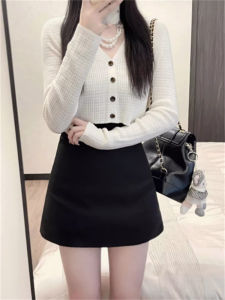 High Waist Coffee Color A-Line Short Skirt Womens Spring Autumn plus Size Flattering Woolen Anti-Light Wrap around Skirt