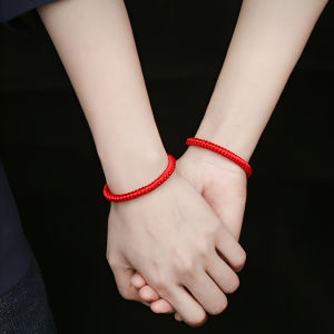 Handwoven Red Bracelet Adjustable Male Student Simple Style Couples Hand-Knotted Wristband Fashionable Ethnic Mixed Material