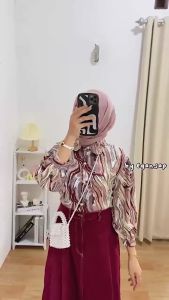 UNIKDANMURAHH - COD BAYAR DI TEMPAT Ghalaxie Marble Blouse BAJU ATASAN BLUS WANITA MOTIF MARBLE ABSTRAK