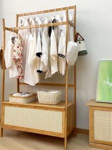 LACC Bamboo Clothes Rack 2 Pole High-Quality Branches Clothes Rack Space-Saving Clothes Hanger For Bedroom Home Organizer