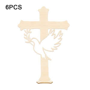 6Pcs Wooden Cross Shape Peace Dove Cross Cutout Photobooth Props Wood Cross with Base Classic Baptism Decorations