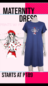ALEX Maternity T-shirt Dress with CUTE PRINT "Girl1" and Side POCKETS.