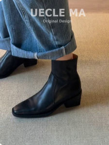 MASHUJIA | Giày Boots Đen Retro Mỏng Thời Trang