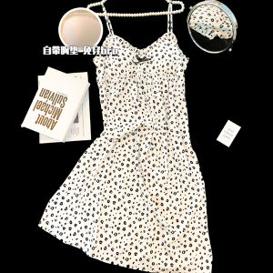 น้ําแข็ง ผ้าไหม ผู้หญิง ชุดราตรี ฤดูร้อน บาง เซ็กซี่ พิมพ์หมีเล็ก ชุดนอน เสื้อผ้าบ้าน คอวี ความยาวปานกลาง เดรส โพลีเอสเตอร์ ซับใน