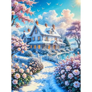 Snow House Paint By Numbers Home Decor Paint with Numbers Scenery Easy Acrylic on Canvas on Canvas Paintings on Number