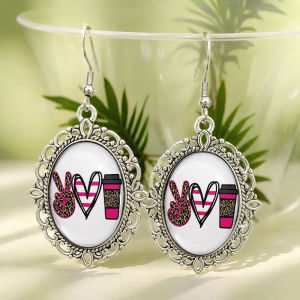 Cherry Rainbow Love Glass Drop Earrings Retro Filigree Oval Pendant Sweet Inspirational Earrings For Women Girls Party Gift