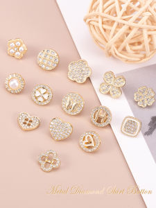 กระดุมโลหะหรูหราสำหรับเสื้อผ้าผู้หญิง กระดุมมุกและเพชรรูปกลม ชุดชั้นสูง ชิ้นส่วนเครื่องประดับ DIY สำหรับงานฝีมือ