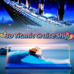 3D Titanic Cruise Ship Fluid Liquid Drift Bottle Hourglass Desktop Decor Relief Floating Boat Toy