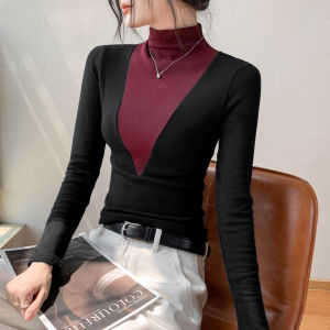 GEBEISHANG | Velvet Half-high Collar Leisure Long Sleeve Womens Top Underwear
