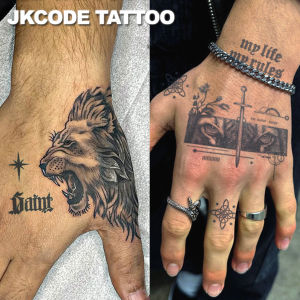 Herbal Tattoo Jungle Beast Theme Cool Style Sketch Tattoo - Tiger Eye Tattoo - Forest Law Text Pattern English Sentence - Casual Mens and Womens Hand Neck Head Tattoo Long-Lasting Waterproof for 15 Days