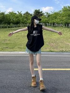 Áo Vest Không Tay Rộng Rãi Phong Cách Mỹ Dành Cho Nữ Mùa Hè 2024 Áo Vest Cotton Thường Ngày Có Thiết Kế Chữ Cái Thời Trang Mặc Trong Và Ngoài