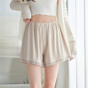 Miiow | Black Lace Trim Short Pants Loose Slimming Home Sleepwear Outdoor Bottoming Pants Cat Woman 2025 Summer Thin Polyester