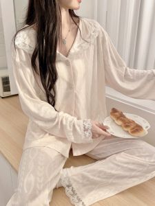 Bộ Đồ Ngủ Dài Tay Bằng Vải Lụa Cotton Mùa Xuân Thu Cho Nữ Bộ Đồ Ngủ Dài Tay Quần Dài Mặc Ở Nhà Cỡ Lớn Có Thể Mặc Ngoài Trời