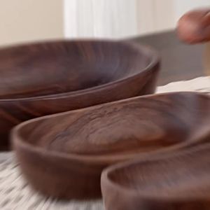 Black Walnut Boat-shaped Wooden Bowl Retro Home Use