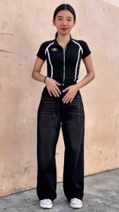 Womens Plus Size Jeans High Waist Denim Pants for women Elastic Waist Baggy Pants Wide Leg Jeans