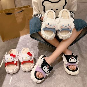 ZEEMIN Christmas Sanrio Slippers Women Kuromi Cinnamoroll Anti-Slip Four Seasons Home Linen Poop Feeling Thick Bottom Linen Slippers Indoor Shoes