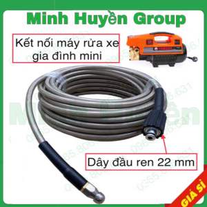 Dây Thông Tắc Cống Bằng Áp Lực Nước Kèm Đầu Béc - Sử Dụng Bằng Máy Rửa Xe Các Cỡ Dây 10M-15M-20M-30M Lắp Máy Rửa Xe Ren 22mm