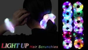 12PCS LED Scrunchies Glow in the Dark Hair Ties with Premium Gift Bag Light Up Hair Accessories for Women 3 Light Modes Colorful Meteor Yarn Hair Ties Hair Bands for Neon Glow Party