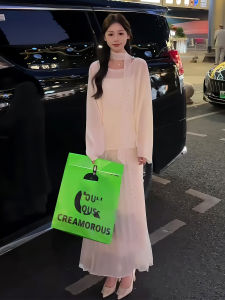 Summer 2025 Womens Loose Batwing Sleeve Knitted Sweater with Lace Detail Half Skirt Three Piece Set Polyester Fiber Casual Wear