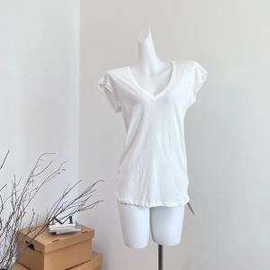 เสื้อกั๊กคอวีลึกแขนกุดผ้าฝ้ายแท้ POPW ระบายอากาศได้ดี สวมใส่สบาย ดีไซน์สองด้าน เสื้อยืดผู้หญิงฤดูร้อน คอวีลึกแขนกุด