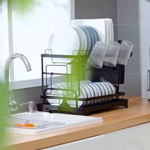 Auto Drain Double Rak Pinggan Cawan  Kitchen Storage Rack with Tray Kitchen Dish Drainer Snap - On - Design