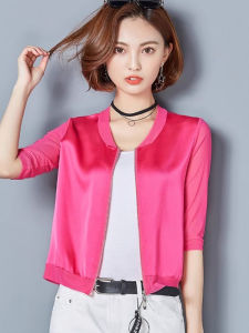 Womens Short Sleeveless Cardigan Thin Elegant Summer Zipper Chiffon Slimming Sun Protection Shirt Original Design Loose Fit