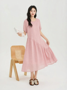 SANFU | French Style V-Back Bind Belt Pocket Loose Round Neck Dress