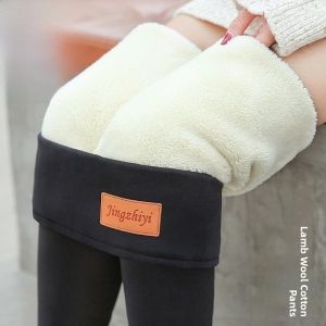 WANGGONGZHU | High Waist Woolen Tights Womens Winter New Thickened Elastic Warm Pants