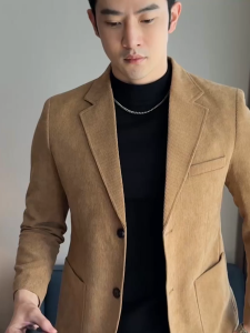 เสื้อกีฬาแจ็คเก็ตลำลองเสื้อสูทผ้าลูกฟูกชุดทำงานชุดลำลองย้อนยุคของผู้ชาย