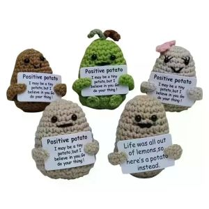New Design Positive Energy Potato Pocket Hug Plush Doll Mini Handmade Knitted Wool Toy with Card Funny Christmas Birthday Gift