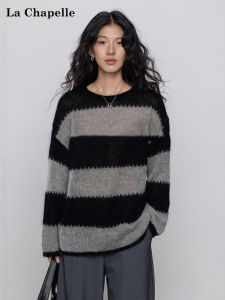 La Chapelle Womens Loose Long Sleeve Knitwear Soft Comfortable Striped Sweater Autumn Winter New Style Commute Soft Cozy Style