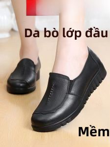 SHIPAILUO | Giày đơn da thật đế mềm chống trượt thoải mái cho bà mẹ trung niên và người cao tuổi Giày bệt mùa xuân phong cách thường ngày