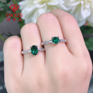 Shiwanni Emerald Ring with Adjustable Opening 925 Silver Synthetic Gemstone Egg-Shaped 1 Karat Diamond Ring