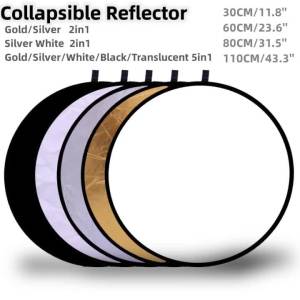 RF01 5in1 Collapsible Round Photography Reflector Photo Studio Outdoor Light Diffuser Multi-Disc With Carry Bag 30/60/80/110cm