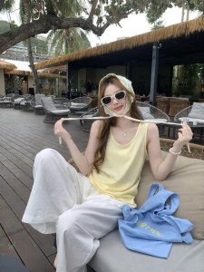 SHUOMENG | Relaxed Wide-Strap Cotton Linen Vest Top Armhole Concealing Summer Outwear