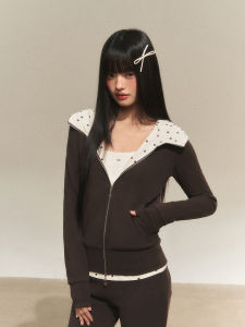 Weekend hub | Polka Dot Contrasting Hooded Slim Womens Top