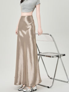 กระโปรงทรงเอเอวสูงผ้าซาตินอะซิเตท กระโปรงทรงหางปลา กระโปรงยาวปานกลางสำหรับผู้หญิงในช่วงฤดูร้อน สไตล์ฝรั่งเศส กระโปรงทรงเอคลุมสะโพก