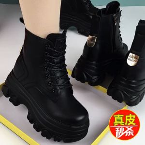 Giày Bốt Martin Đế Dày Bằng Da Thật Tăng Chiều Cao Cho Nữ Mùa Thu Đông Mới Ấm Áp Lót Lông Cừu Chống Trượt