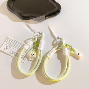 Creative Gradient Green Garlic Scallion Pendant Woven Hand Cord Suitable for Phone Case Keychain Anti-Loss Portable Wristband Bracelet for Women