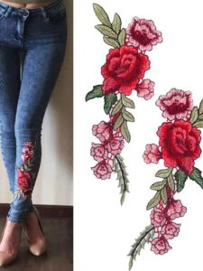 Colorful Embroidered Patch Pair Peony Flower Hand Sewn Embroidery Clothing Accessories DIY Clothes Patch Fabric Adhesive