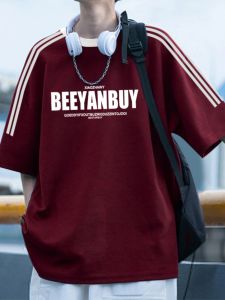 เสื้อยืดแขนสั้นลายทางสีบล็อกสไตล์อเมริกันสำหรับคู่รัก ทรงหลวม ใส่สบาย สำหรับทั้งชายและหญิง สไตล์ฮิปฮอป