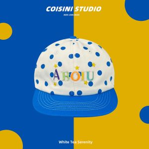 Dots Blue-White Letter Embroidery Large Head-Circumference Baseball Cap Flat Brim