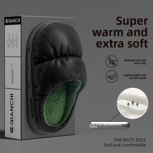 Thick Bottom Cotton Slippers Indoor Home Use Anti Slip Warmth Maintaining High Package Heel Men Women Winter Cotton Slippers