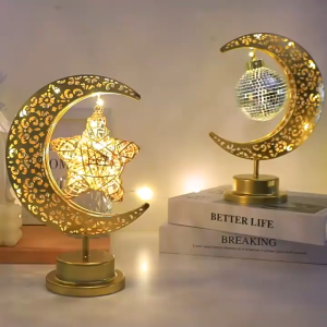Table Lamp LED Crescent Lamp Rattan Star Night Light Moon Hollow table modeling lamp Home Eid Ramadan Party decorative