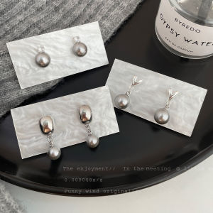 Ready Stock S925 Grey Pearl Earrings Fashion Love Earrings Commuting Exquisite Earrings For Womens Accessories